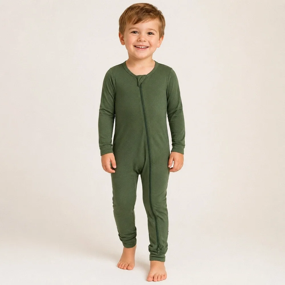 Kyte Baby 4T Zippered Romper Olive Green Bamboo Rayon Long Sleeve One Piece